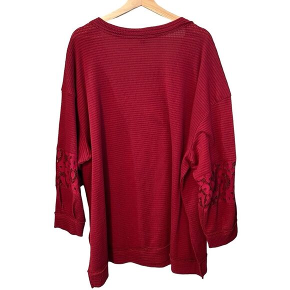 Torrid Waffle V-neck Lace Inset Pullover Sweatshirt Rhubarb Sz 4 - Picture 5 of 16